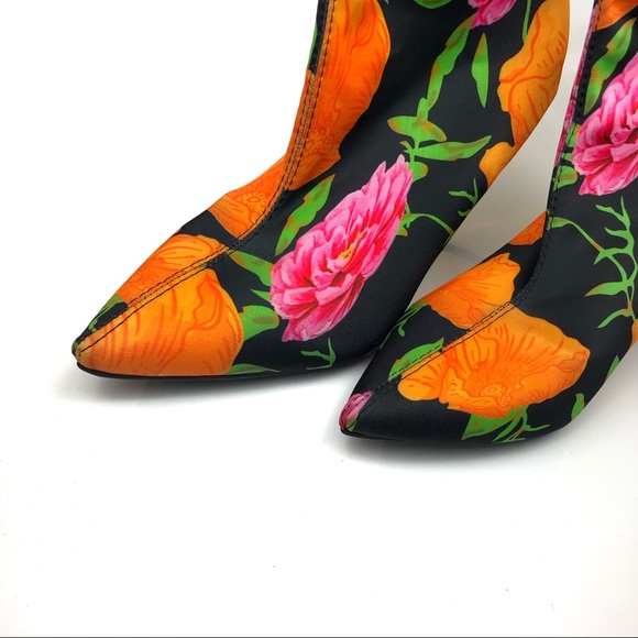 Sz11 Flower Floral Stiletto Sock Ankle Bootie - Picture 3 of 8